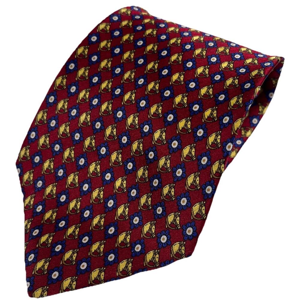 Pierre‎ Balmain 100% Silk Men’s Tie Red Necktie Horse Medallion Print Vintage